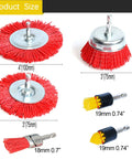 3 Inch Nylon Cup Brush Set for Drill, Assorted Abrasive Cup Brushes with One Quarter Inch Shank, shown with sizes and types