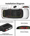 Installation diagram of Back Up Parking Radar System With Four Ultrasonic Sensors, LED Distance Display, Audible Beep Warning, Silver