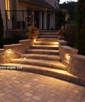 12 Pack LED Low Voltage Deck Lights With 170 Lumen Output 4 Inch Landscape Step Railing Fence Light illuminating stone steps