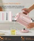 1.5L Stainless Steel Smart Electric Kettle With Temperature Control, Six Precise Presets, 1200W Fast Boil, Pink Finish pouring tea