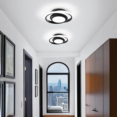 Two Ring Modern LED Ceiling Light Fixture In Black Finish, Creative Dual Ring Design For Living Room, Cool White 6000K, 32W
