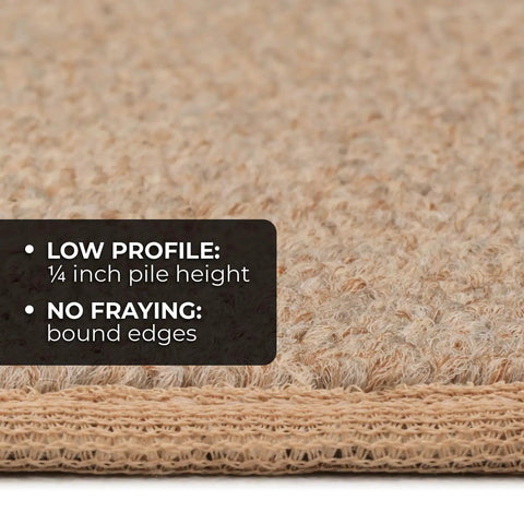 Close-up of Set Of 15 Skid Resistant Carpet Stair Treads With Non Slip Backing In Pebble Beige 8 By 27 Inches durable texture