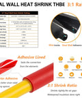 3:1 dual wall heat shrink tubing with adhesive lining, specifications and features for 10 Packs 4 Gauge Butt Connectors Kit With Pure Copper Barrels, Uninsulated Crimp Splices For Auto Repair, Includes 10 3:1 Heat Shrink Tubing, 600V Rated, Compatible With Solid Or Stranded Copper Wire