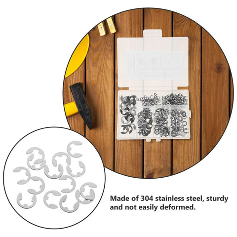 300 Pcs 304 Stainless Steel Retaining Ring Kit With Storage Case For Shaft Grooves And Machines Rust Resistant Circlips And Open Split Washers Perfect For Indoor Outdoor Use And Quick Organized DIY Hacks, open case with assorted 304 stainless retaining rings