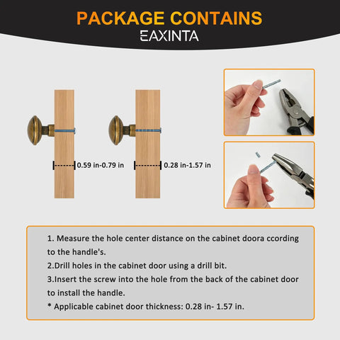 Installation instructions for Antique Brass Cabinet Knobs Set of 10 with Single Hole Design, Zinc Alloy Drawer Pulls.
