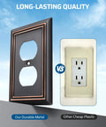 Duplex Wall Plate Set In Aged Bronze Built Tough Heavy Duty Metal Outlet Covers For Receptacles And Light Switches 4 Pack display