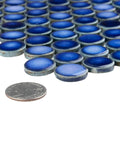 Porcelain Penny Round Sapphire Tile For Floor And Wall, Slick Glossy Mosaic In Deep Blue with coin for size comparison