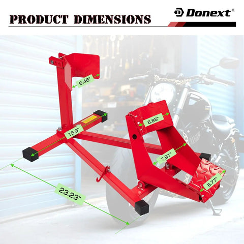 Heavy Duty Motorcycle Wheel Chock And Front Tire Stand For 17 To 21 Inch Rigs Adjustable 1500 Lb Capacity Red Steel Trailer Stand