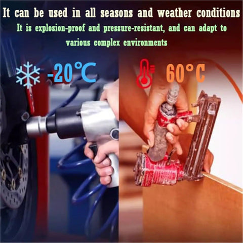 Heavy Duty Polyurethane Pneumatic Air Compressor Hose For Tough Shop Grind Flexible Compressed Air Tubing, showing usage in cold and hot conditions.