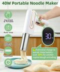 Cordless 5-In-1 Electric Pasta Maker Machine extruding dough; handheld, portable design with USB-C charging.