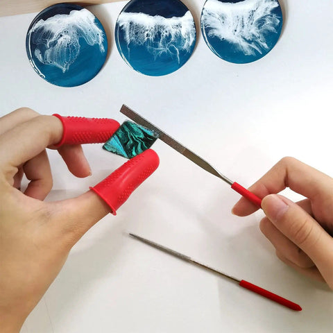 Using diamond needle file and finger covers from Pin Vise Hand Drill Set With Bench Vise 0.5 To 3mm PCB Mini Twist Drill Bits