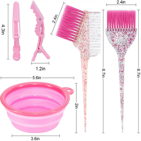 11 Piece Hair Coloring Kit For Home Dyeing With Pro Grade Tools Including Mixing Bowl Dye Brush Clips And Earmuffs Perfect For Bleaching And Dye At Home showing pink bowl and tools