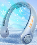 Portable Neck Fan Rechargeable Personal Cooling Gadget With 5000mAh Battery Five Speed Quiet Bladeless Wearable Fan in icy background