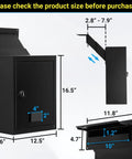 Diagram of Wall Mount Drop Box With Combination Lock For Home Office Use Beefy Heavy Duty Steel Mail Slot Safe, dimensions labeled.