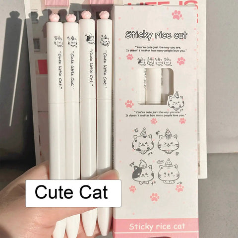Dope Cute Twistable Cat Paw Pens Set 0.5mm Black Gel Ink Smooth Writing Kawaii Cartoon Kitten Pens For Women Men Girls Boys