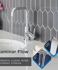 Chrome Bathroom Sink Faucet With Single Handle Side Lever One Hole Installation Durable Brass Construction Metal Touch Down Drain Sleek Arch Spout For Modern Vanity with water flow comparison.