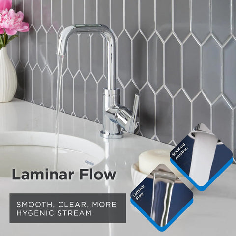 Chrome Bathroom Sink Faucet With Single Handle Side Lever One Hole Installation Durable Brass Construction Metal Touch Down Drain Sleek Arch Spout For Modern Vanity with water flow comparison.