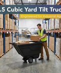 Rugged Build Tilt Truck Dump Cart Boasts Half Cubic Yard Volume And 300 Pound Weight Limit sturdy black cart used for moving boxes