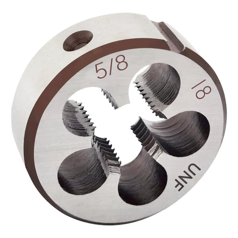5/8x18 UNF Round Threading Die For Right Hand Threads, shop grade heavy duty alloy tool steel with 2A accuracy, front view