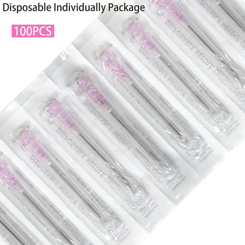 Slick 100 Pack 18 Gauge 1 Inch Stainless Steel Syringe Needles Featuring Tight Luer Lock Seal Individually Wrapped For Lab Tasks And Refilling Liquids Built Tough No Sweat High Performance Guaranteed in disposable packaging.