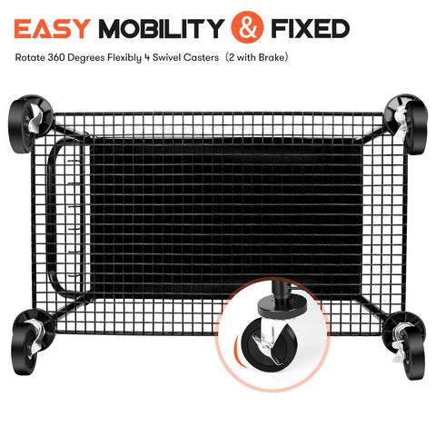 Heavy Duty Rolling Utility Cart With 680 Lbs Capacity, 2 Tier Metal Trolley On Wheels, top view showing swivel casters