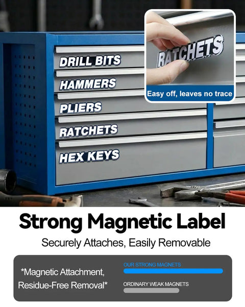 Heavy Duty Magnetic Labels For Tool Boxes And Garage Drawers That Hold Fast On Cold Steel Surfaces With Premium Aluminum Build To Tame Your Gear No Sweat So You Can Focus On The Real Hustle All Day Long Matte Black