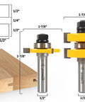 Tongue and Groove Router Bit Set for table mounted routers with 1/4 inch cut, half inch shank, C3 carbide blades, ideal for flooring.