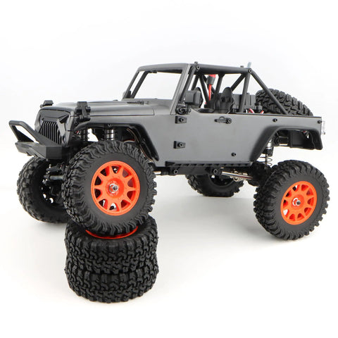 Four Piece RC Rubber Tire Wheel Set For One To Twelve Scale H12Y H12P H12Y Plus MN82 MN128 MN82S RC Rock Crawler Cars Red Replacement Accessory