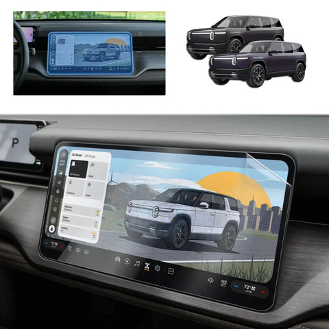 Laser Precision 15.6 Inch Screen Protector Fits 2027 Rivian R2 Trims Exactly on touchscreen with navigation display features.