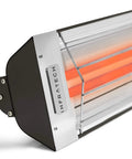 Close-up of Dual Element Electric Patio Heater In Stainless Steel, 6000 Watt, 240 Volt, 61 Inch Long, Black Finish, UL Listed