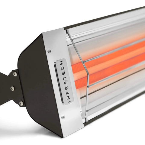 Close-up of Dual Element Electric Patio Heater In Stainless Steel, 6000 Watt, 240 Volt, 61 Inch Long, Black Finish, UL Listed