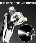 Mini HVLP Spray Gun With Precision Nozzles For Auto Touch Up Painting And Detailing No Drama Setup Adjustable Controls showing brass nozzle detail.