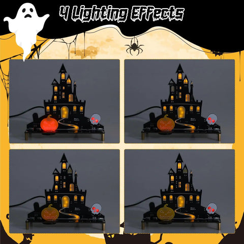Halloween Music Castle Soldering Kit For Teens And Adults With Dual Lighting Modes And Spooky Sound, showing castle lighting effects.