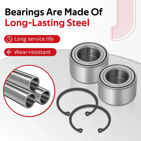 Rear Beefed Up Heavy Duty Wheel Bearing Kit For Grizzly 700 660 550 450 400 350 IRS Kodiak 700 450 400 Big Bear 400 IRS ATV UTV Replacement Parts shown with steel bearings and circlips