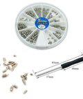 Nickel Plated Carbon Steel Tip Screws Set With 2mm Driver 240 Pcs In 12 Sizes for leather repair, organizer box shown