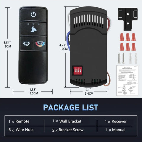 Direct Replacement Ceiling Fan Remote Control Kit With 3 Speeds, Light Dimmer And Color Temperature Control components layout.