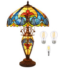 Retro Tiffany Style Table Lamp With Stained Glass, 24 Inches Tall, Vintage Vibe Night Light For Living Room, Bedroom, Orange Glow