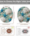 Round Resin Toilet Seat for Bathroom showing size guide with dimensions for round and elongated options.
