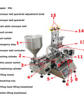 Heavy Duty Automatic Double Head Paste And Liquid Filling Machine With 100 To 1000 Ml Range and Drip Free 12 Mm Nozzle close-up view with labeled parts.