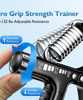 Grip Strength Trainer With Adjustable Resistance From 10 To 132 Lbs For All Levels Hand And Forearm Workouts And Rehab Ideal For Athletes Weightlifters Climbers And Physical Therapy Recovery One Piece Black, showing tension adjustment knob and steel spring.