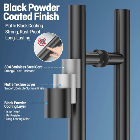 Matte Black Ladder Style Push Pull Door Handle Back To Back 36 Inch 900mm Long With 760mm Center To Center 304 Stainless Steel
