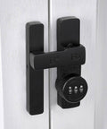 Matte Black 180 Degree Mechanical Password Lock, 3 Digit Keyless Flip Latch for barn doors, zinc alloy on white door