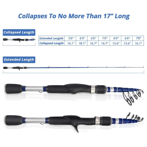 Compass Telescopic Casting Fishing Rod 6Ft Travel Rod For Freshwater And Saltwater Angling, showing collapsed and extended views