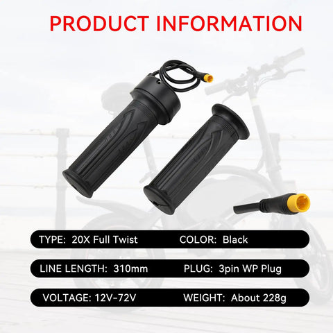 Full Twist Ebike Throttle Grip 12V To 72V With 3 Pin Waterproof Connector Fits 22.2mm Handlebar No Tool Needed Install For Instant Power And Smooth Control Compatible With Ridstar Q20 And Electric Scooters