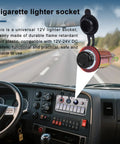 Beefy Aluminum 8 Gang Rocker Switch Panel For Marine Use With Dual USB Ports And Voltmeter Waterproof 12 To 24V Panel displayed in vehicle dashboard with cigarette lighter socket.