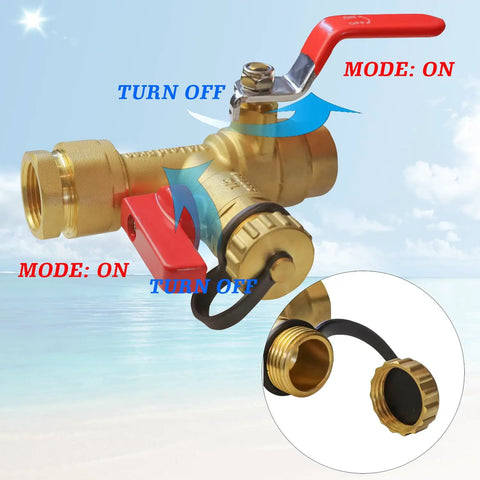 Three Quarter Inch IPS Isolator Tankless Water Heater Valve Kit With Pressure Relief Valve showing red handles and brass construction