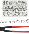 Beefy Heavy Duty PEX Clamp Kit With Cinch Pliers, 130 Piece Stainless Steel Crimp Rings And Clamp Set For PEX Tubing displayed
