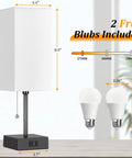Set Of 2 Minimalist Table Lamps With AC Outlets For Bedroom, Cozy Night Light Vibe With 2700K 4000K 5000K Color Temperatures, Bulbs Included