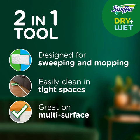2-In-1 Floor Mop And Sweeper Starter Kit With 1 Mop And 19 Refills, ideal for sweeping and mopping on multi-surfaces.