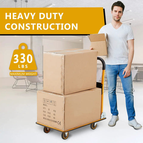 Heavy Duty Folding Hauler Flatbed Cart With Smooth 360 Swivel Wheels And Rock Solid Steel Frame For No Sweat Moving Around Home Garage Or Workshop Up To 330 Lbs